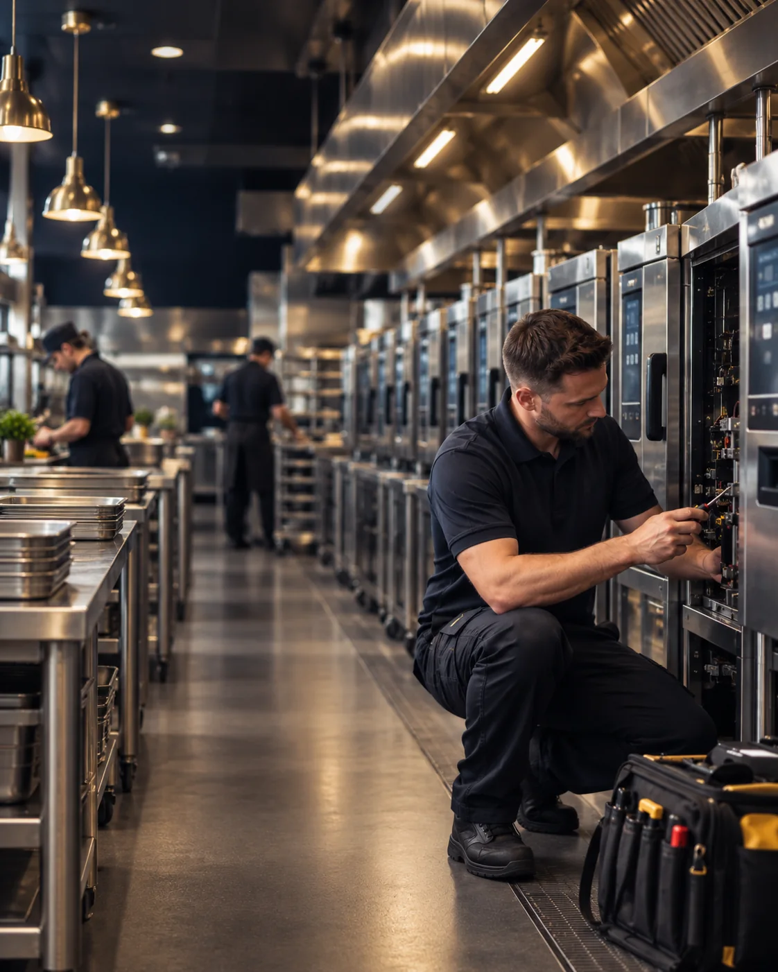 Commercial catering engineer carrying out a reactive equipment repair
